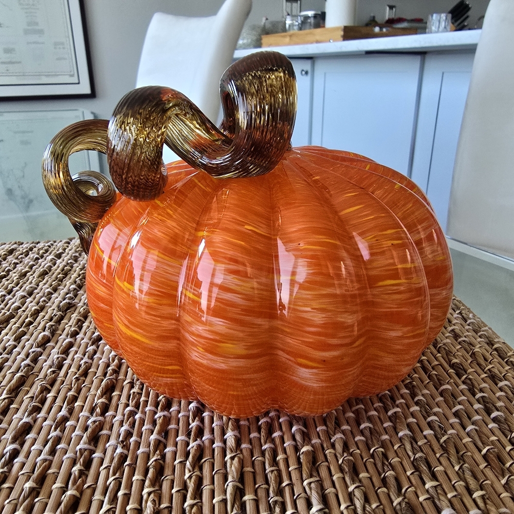 Handcrafted Blown Glass Pumpkin. EUC.
